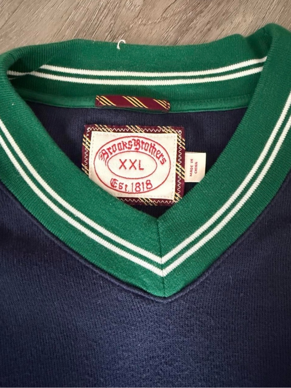 Brooks Brothers Navy V-Neck Sweater with Green Trim